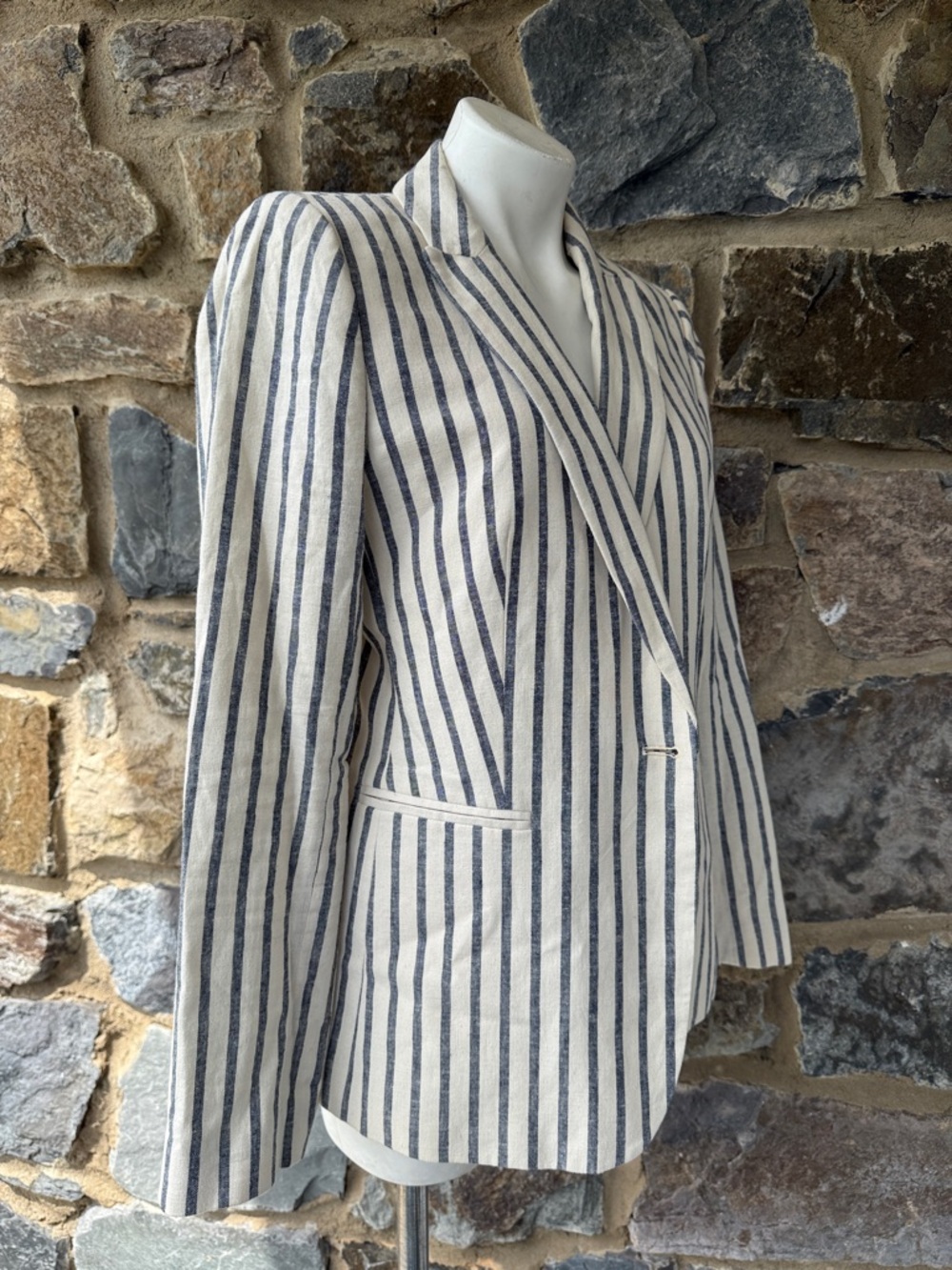 J. Crew Factory Striped Linen-Cotton 'Holland' Blazer in Blue & White Size 12 - Picture 3 of 8